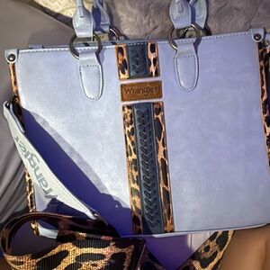 Wrangler Light Blue and Leopard Women's Shoulder Bag